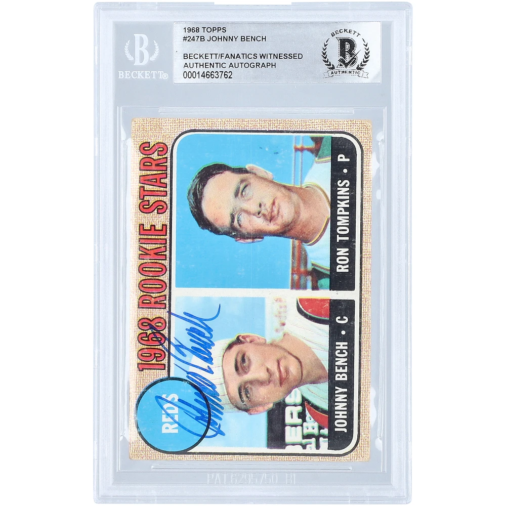 Johnny Bench Cincinnati Reds Autographed 1968 Topps MLB #247 Beckett Fanatics Witnessed Authenticated Rookie Card