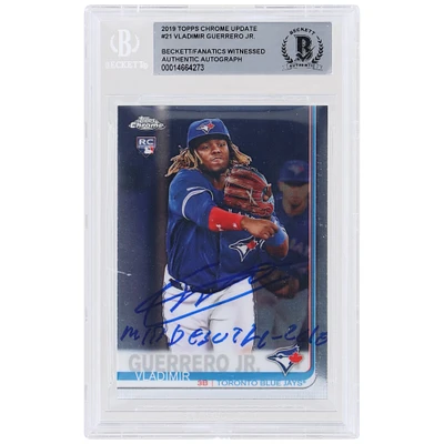 Vladimir Guerrero Jr. Toronto Blue Jays Autographed 2019 Topps Chrome Update #21 Beckett Fanatics Witnessed Authenticated Rookie Card with "MLB Debut 4-26-19" Inscription