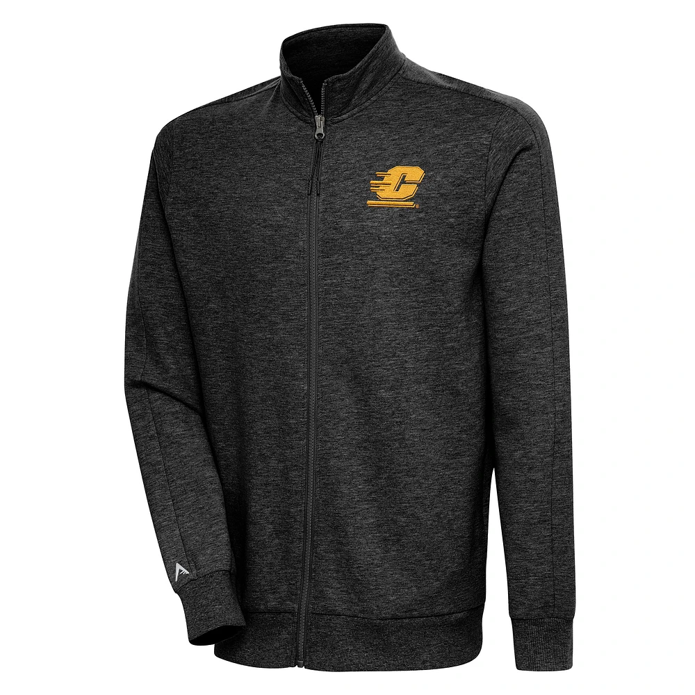 Men's Antigua Heather Black Central Michigan Chippewas Action Full-Zip Jacket