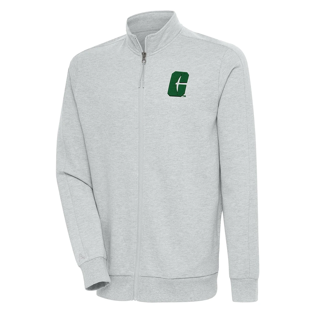 Men's Antigua Heather Gray Charlotte 49ers Action Full-Zip Jacket
