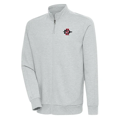 Men's Antigua Heather Gray San Diego State Aztecs Action Full-Zip Jacket