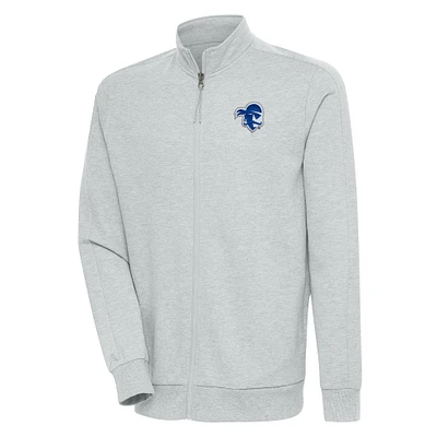 Men's Antigua Heather Gray Seton Hall Pirates Action Full-Zip Jacket