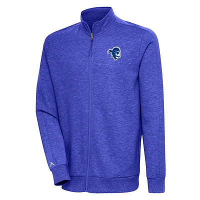 Men's Antigua Heather Royal Seton Hall Pirates Action Full-Zip Jacket