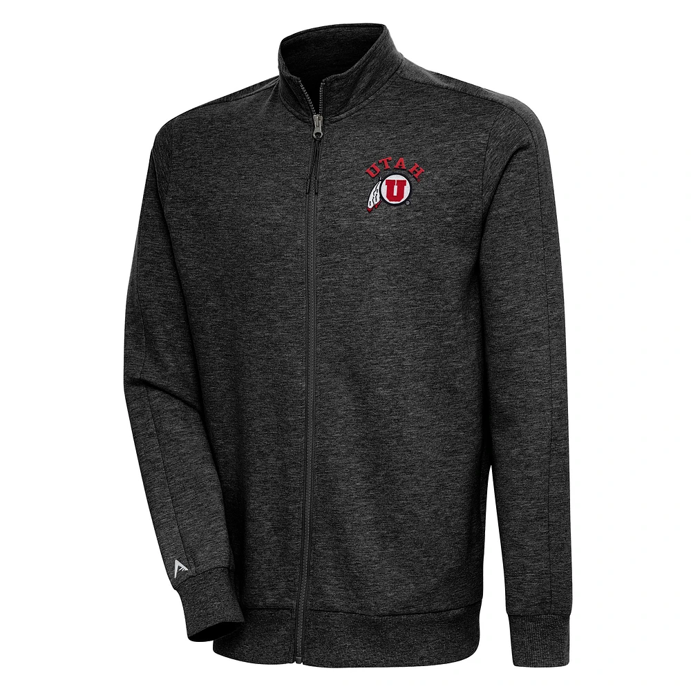 Men's Antigua Heather Black Utah Utes Action Full-Zip Jacket