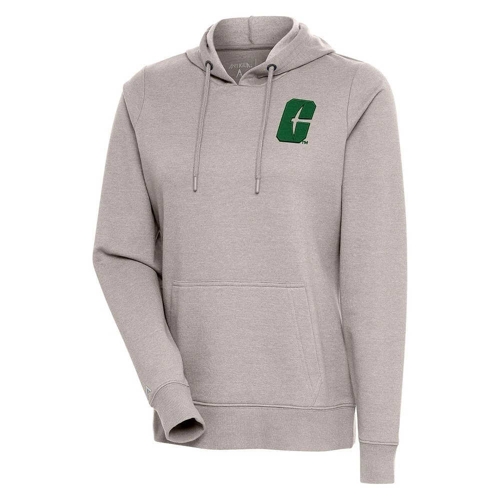 Men's Antigua Oatmeal Charlotte 49ers Action Pullover Hoodie