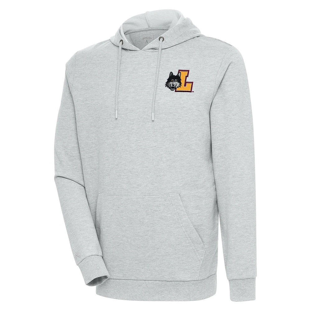 Men's Antigua Heather Gray Loyola Chicago Ramblers Action Pullover Hoodie
