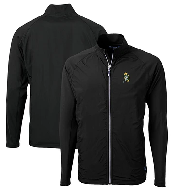Men's Cutter & Buck Black Green Bay Packers Adapt Eco Knit Hybrid Recycled Full-Zip Throwback Jacket