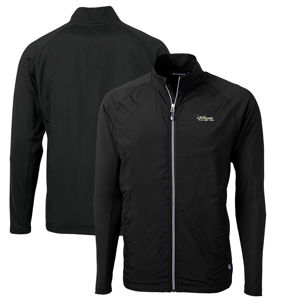 Men's Cutter & Buck Black New York Jets Adapt Eco Knit Hybrid Recycled Full-Zip Throwback Jacket