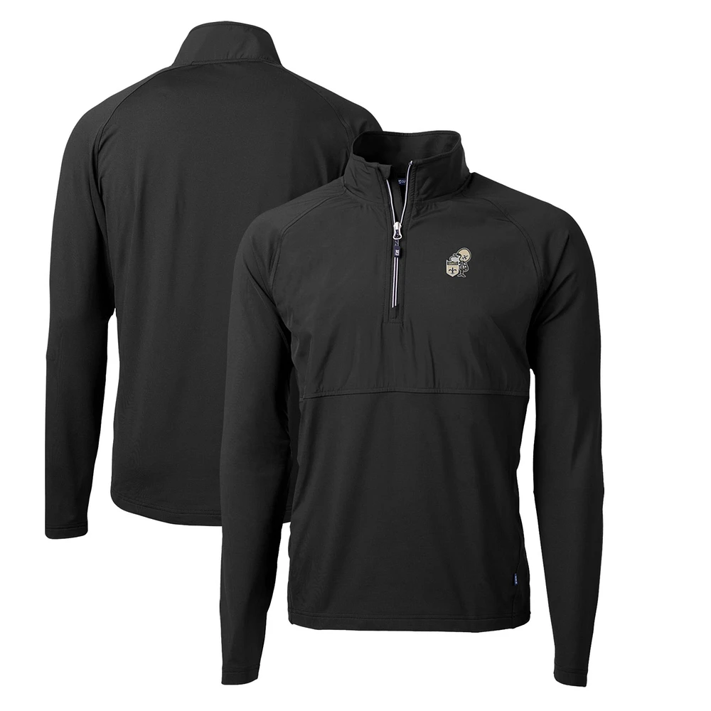 Men's Cutter & Buck New Orleans Saints Adapt Eco Knit Hybrid Recycled Quarter-Zip Throwback Pullover Top