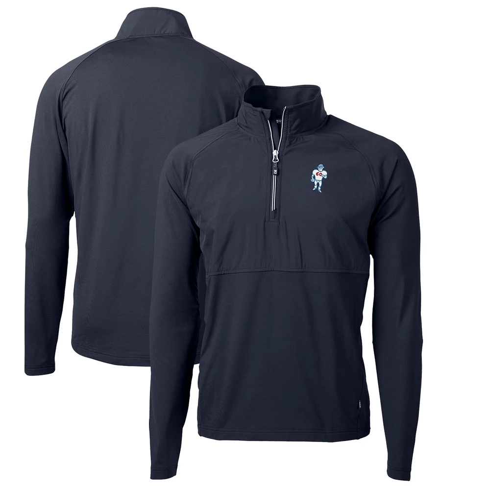 Men's Cutter & Buck Navy Houston Oilers Adapt Eco Knit Hybrid Recycled Quarter-Zip Throwback Pullover Top