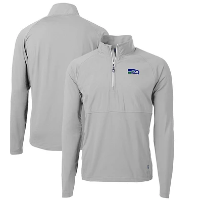 Men's Cutter & Buck Gray Seattle Seahawks Adapt Eco Knit Hybrid Recycled Quarter-Zip Throwback Pullover Top