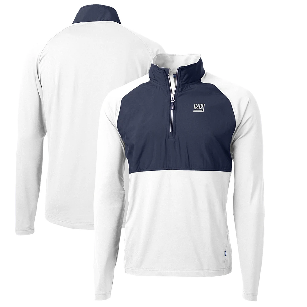 Men's Cutter & Buck White/Navy New York Giants Adapt Eco Knit Hybrid Recycled Quarter-Zip Throwback Pullover Top