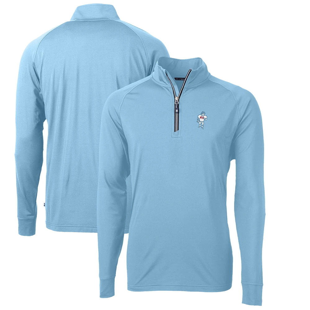 Men's Cutter & Buck Light Blue Houston Oilers Adapt Eco Knit Stretch Recycled Quarter-Zip Throwback Pullover Top