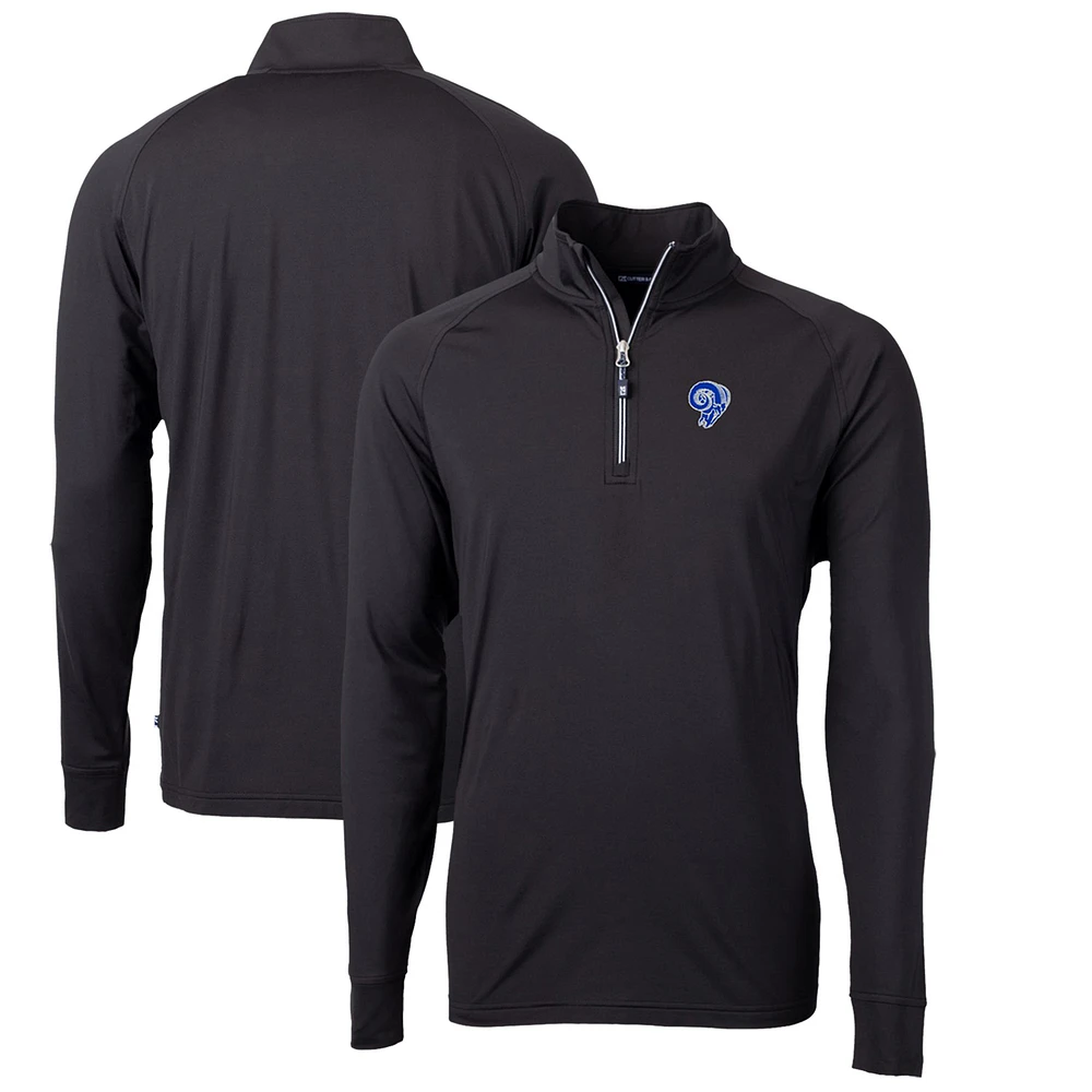 Men's Cutter & Buck Black Los Angeles Rams Adapt Eco Knit Stretch Recycled Quarter-Zip Throwback Pullover Top