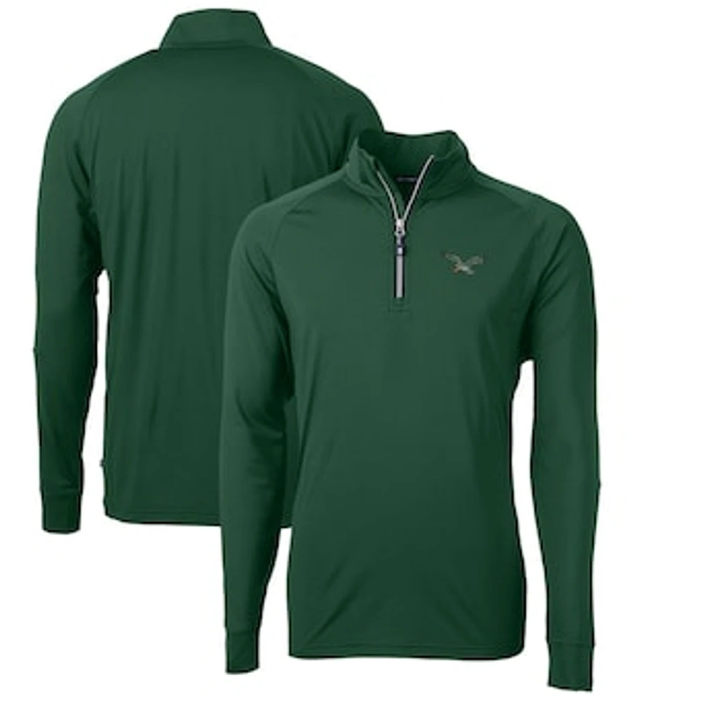 Men's Cutter & Buck Midnight Green Philadelphia Eagles Adapt Eco Knit Stretch Recycled Quarter-Zip Throwback Pullover Top