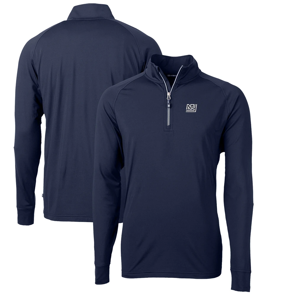 Men's Cutter & Buck Navy New York Giants Adapt Eco Knit Stretch Recycled Quarter-Zip Throwback Pullover Top