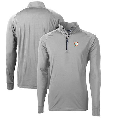 Men's Cutter & Buck Miami Dolphins Adapt Eco Knit Stretch Recycled Quarter-Zip Throwback Pullover Top