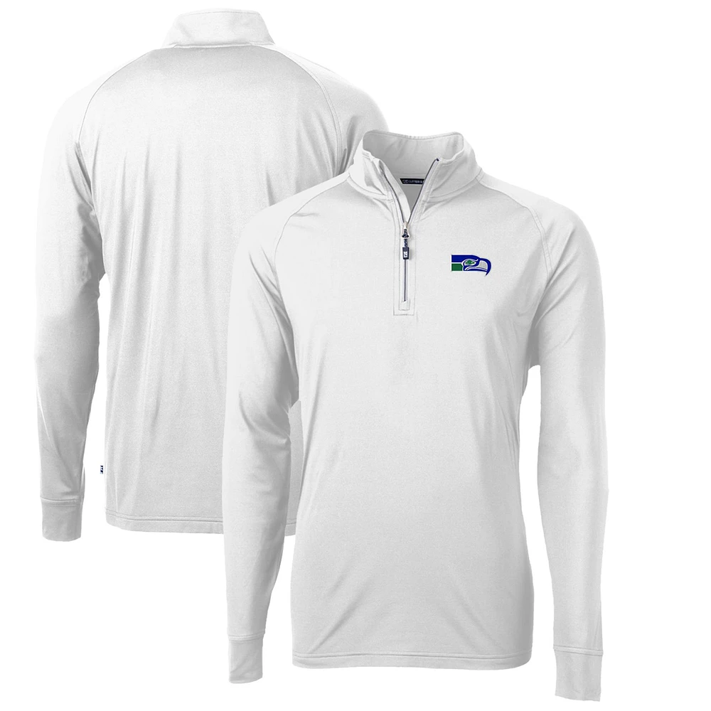 Men's Cutter & Buck White Seattle Seahawks Adapt Eco Knit Stretch Recycled Quarter-Zip Throwback Pullover Top