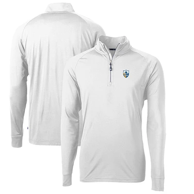 Men's Cutter & Buck White Los Angeles Chargers Adapt Eco Knit Stretch Recycled Quarter-Zip Throwback Pullover Top