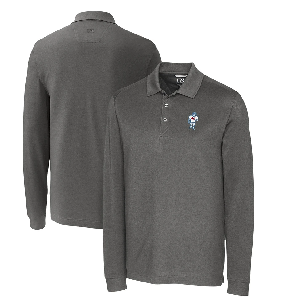 Men's Cutter & Buck Steel Houston Oilers Advantage Tri-Blend Pique Long Sleeve Throwback Polo