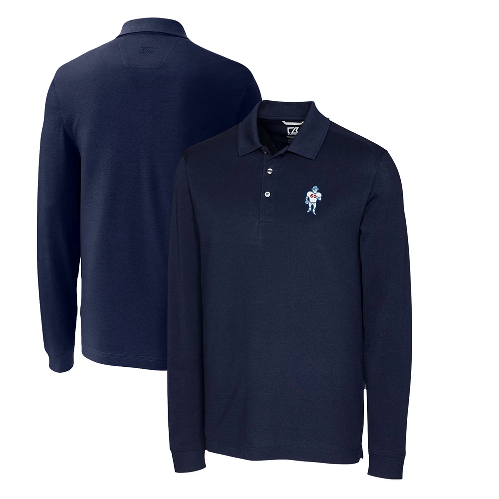 Men's Cutter & Buck Navy Houston Oilers Advantage Tri-Blend Pique Long Sleeve Throwback Polo