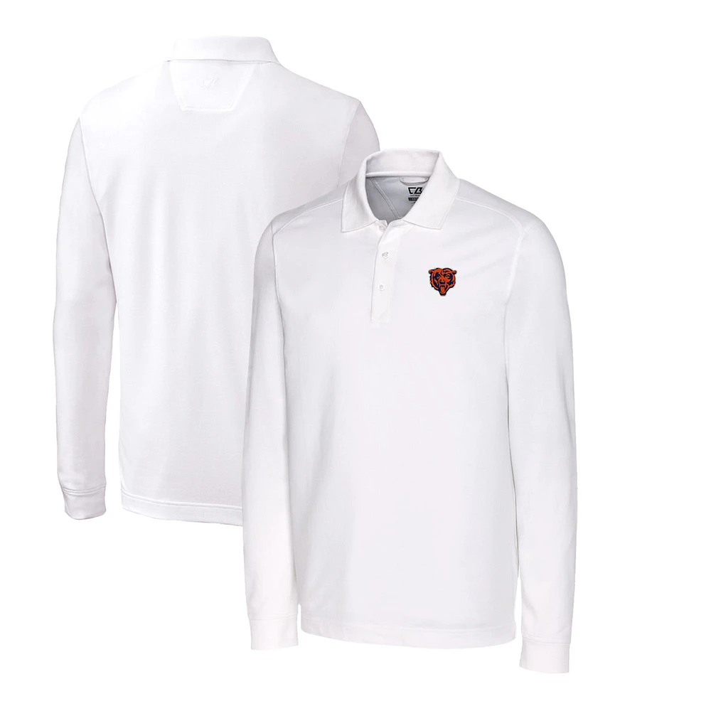 Men's Cutter & Buck White Chicago Bears Advantage Tri-Blend Pique Long Sleeve Throwback Polo