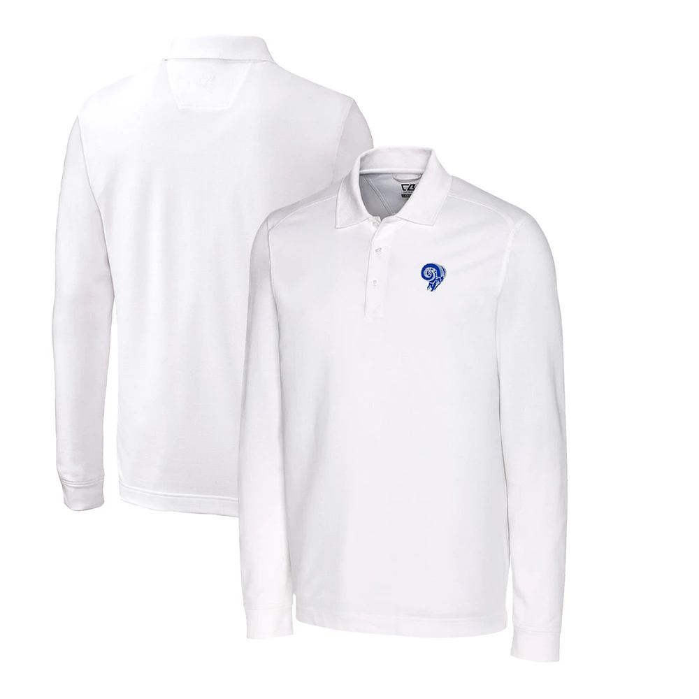Men's Cutter & Buck White Los Angeles Rams Advantage Tri-Blend Pique Long Sleeve Throwback Polo
