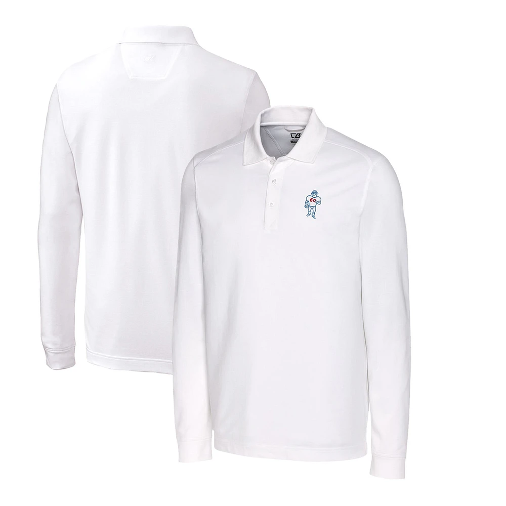 Men's Cutter & Buck White Houston Oilers Advantage Tri-Blend Pique Long Sleeve Throwback Polo