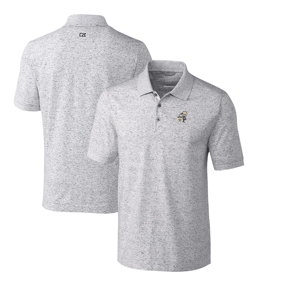 Men's Cutter & Buck Steel New Orleans Saints Advantage Tri-Blend Space Dye Throwback Polo