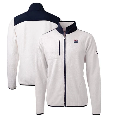 Men's Cutter & Buck White/Navy New York Giants Cascade Eco Sherpa Fleece Full-Zip Throwback Jacket
