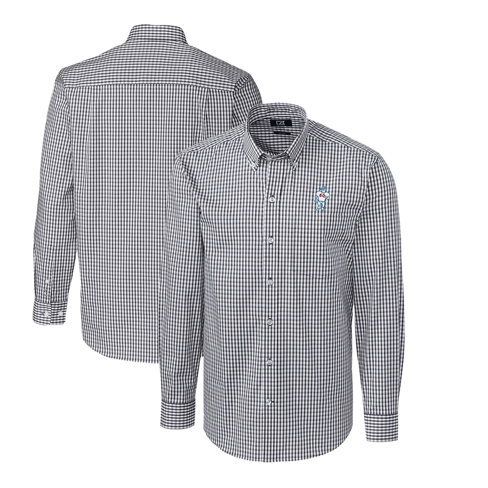 Men's Cutter & Buck Charcoal Houston Oilers Throwback Logo Easy Care Stretch Gingham Long Sleeve Button-Down Shirt