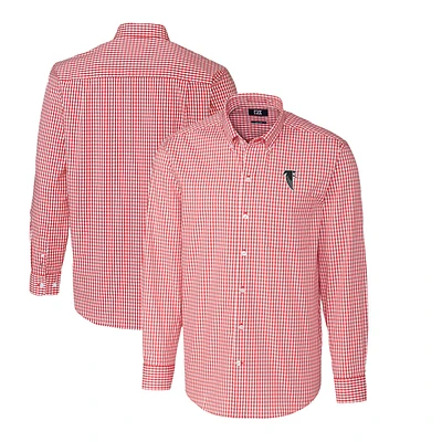 Men's Cutter & Buck Red Atlanta Falcons Throwback Logo Easy Care Stretch Gingham Long Sleeve Button-Down Shirt