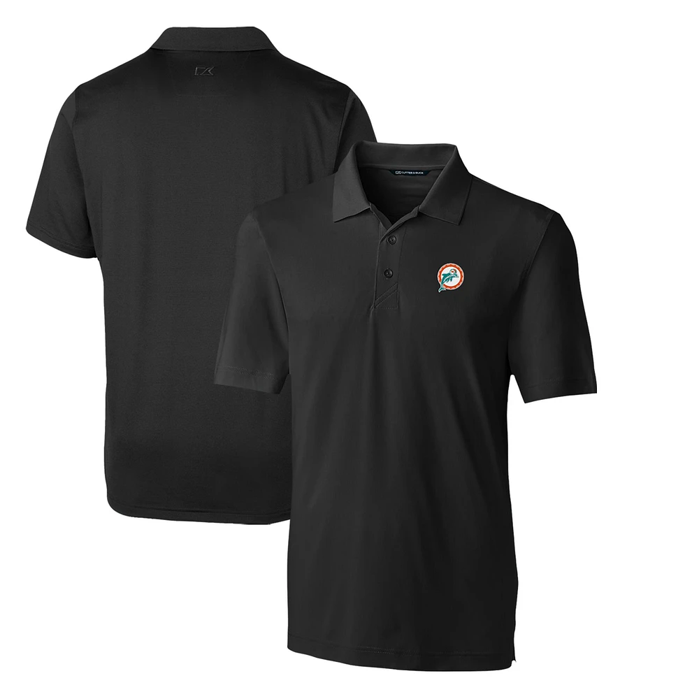 Men's Cutter & Buck Black Miami Dolphins Throwback Logo Forge Stretch Polo