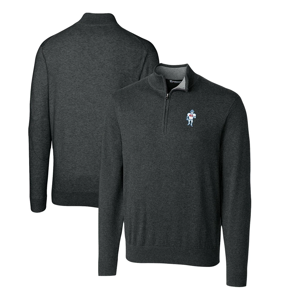 Men's Cutter & Buck Heather Charcoal Houston Oilers Throwback Logo Lakemont Tri-Blend Quarter-Zip Pullover Sweater