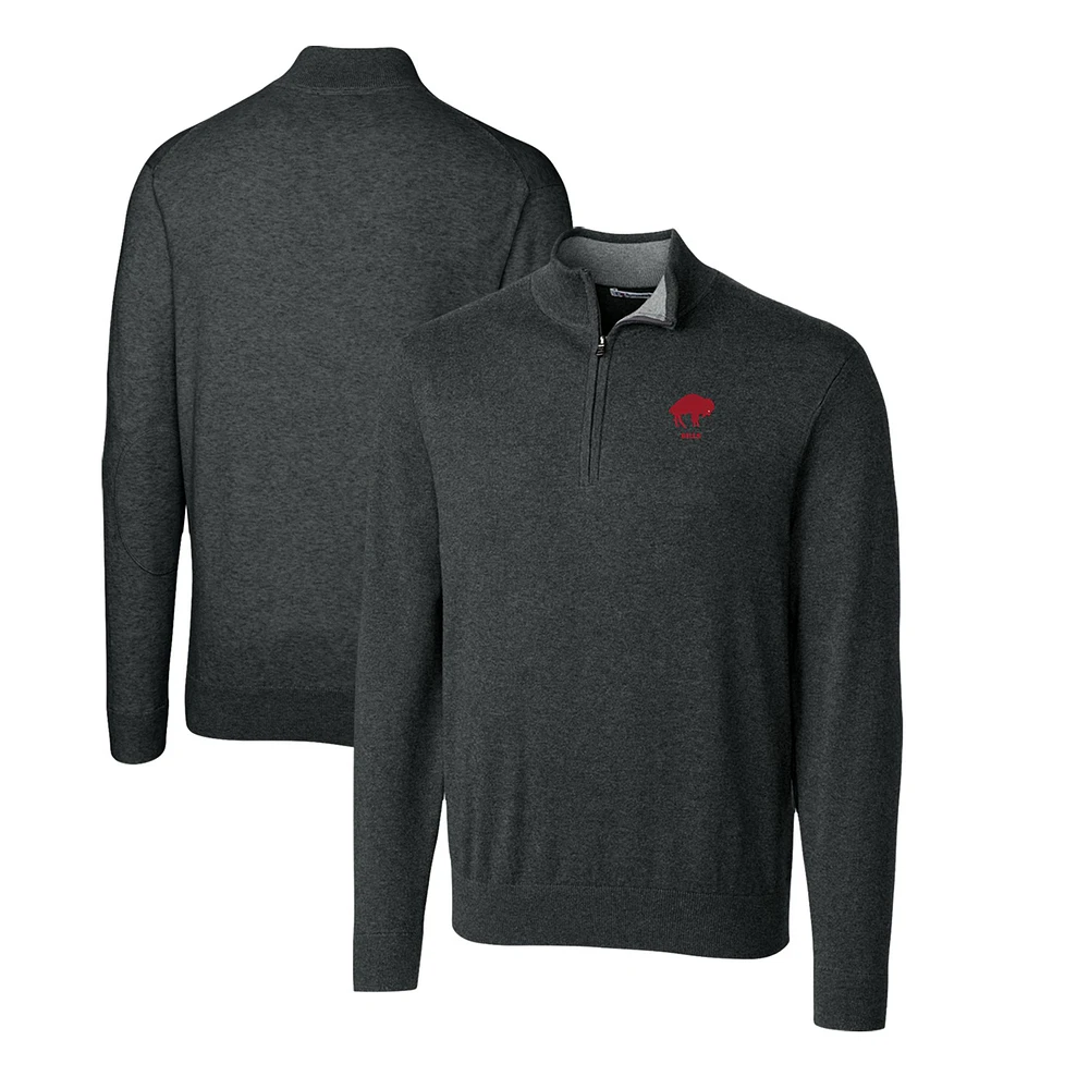 Men's Cutter & Buck Heather Charcoal Buffalo Bills Throwback Logo Lakemont Tri-Blend Quarter-Zip Pullover Sweater