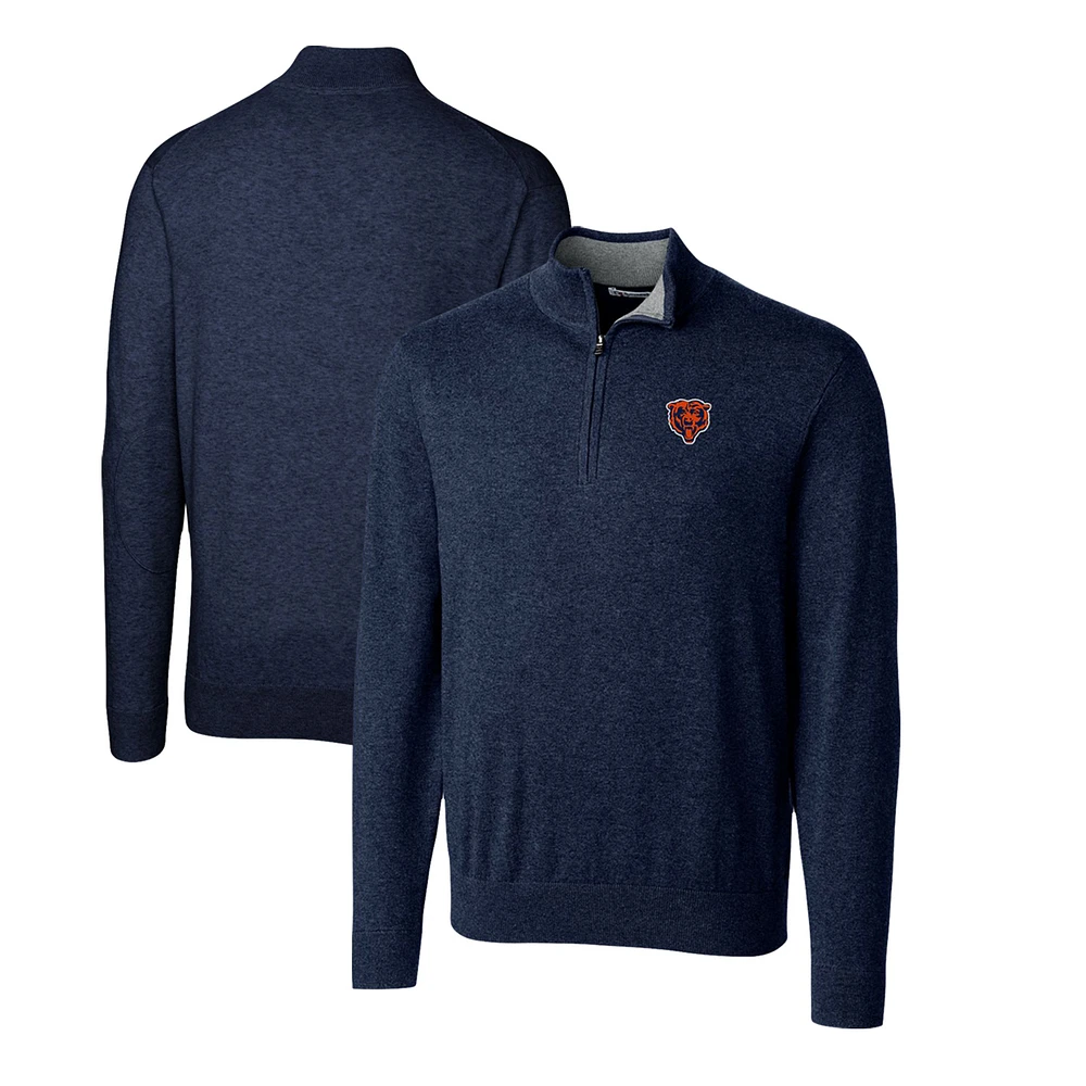 Men's Cutter & Buck Navy Chicago Bears Throwback Logo Lakemont Tri-Blend Quarter-Zip Pullover Sweater