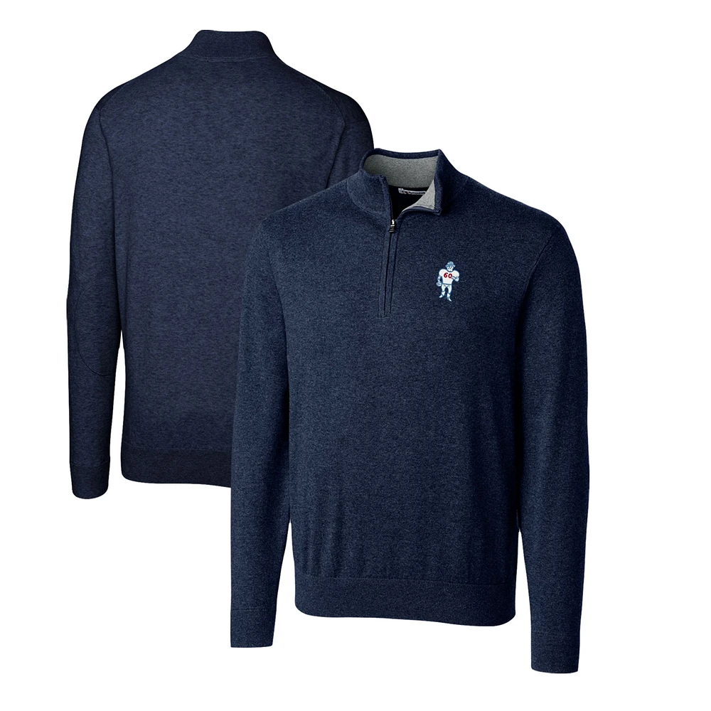Men's Cutter & Buck Navy Houston Texans Throwback Logo Lakemont Tri-Blend Quarter-Zip Pullover Sweater