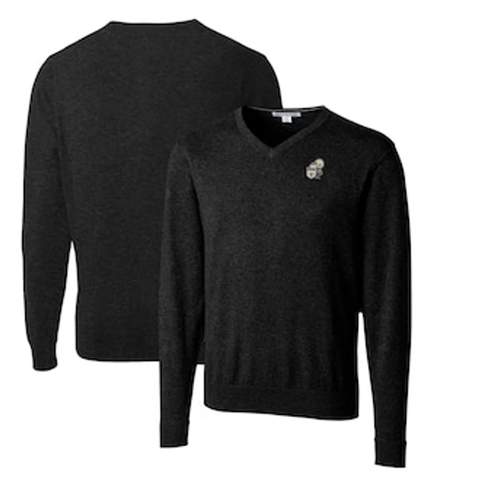 Men's Cutter & Buck Black New Orleans Saints Throwback Logo Lakemont Tri-Blend V-Neck Pullover Sweater