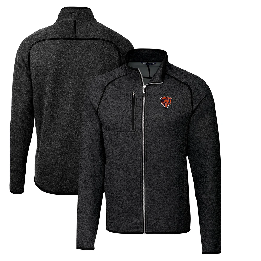 Men's Cutter & Buck Heather Charcoal Chicago Bears Throwback Logo Mainsail Sweater-Knit Full-Zip Jacket