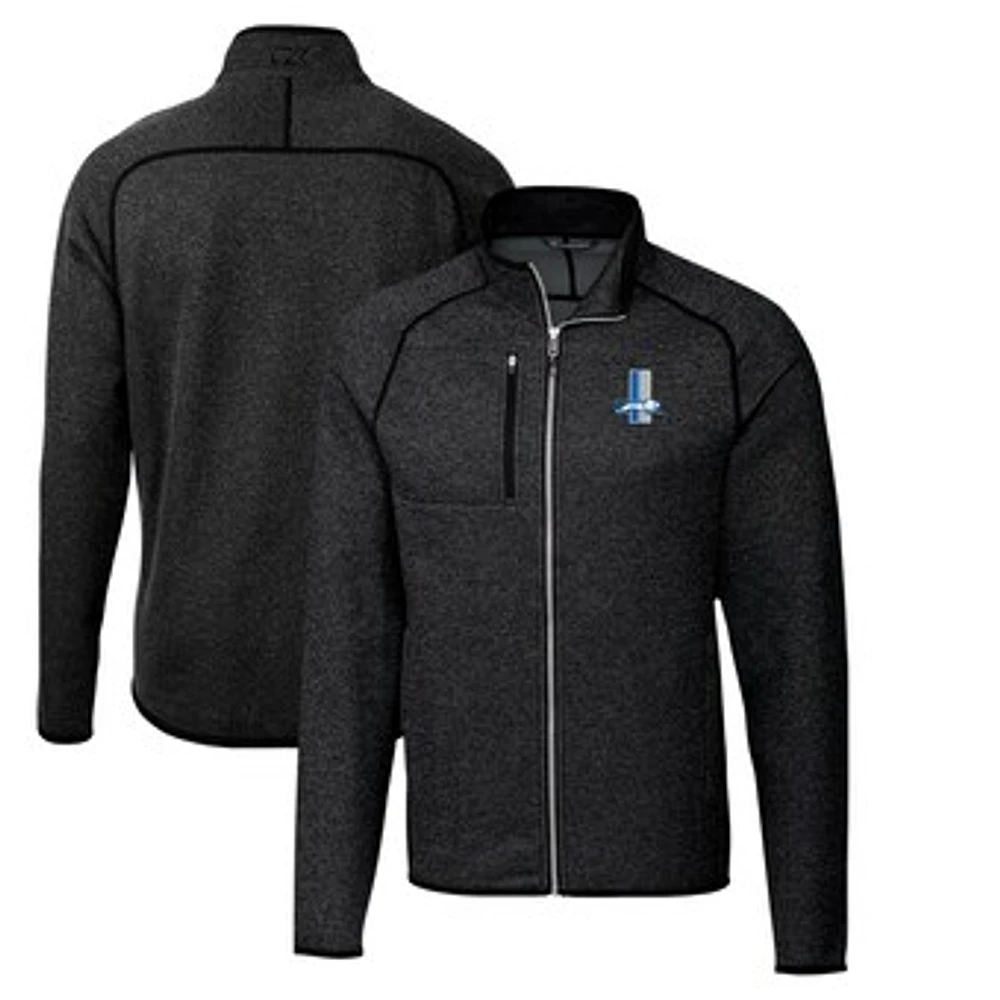Men's Cutter & Buck Heather Charcoal Detroit Lions Throwback Logo Mainsail Sweater-Knit Full-Zip Jacket
