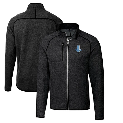 Men's Cutter & Buck Heather Charcoal Detroit Lions Throwback Logo Mainsail Sweater-Knit Full-Zip Jacket
