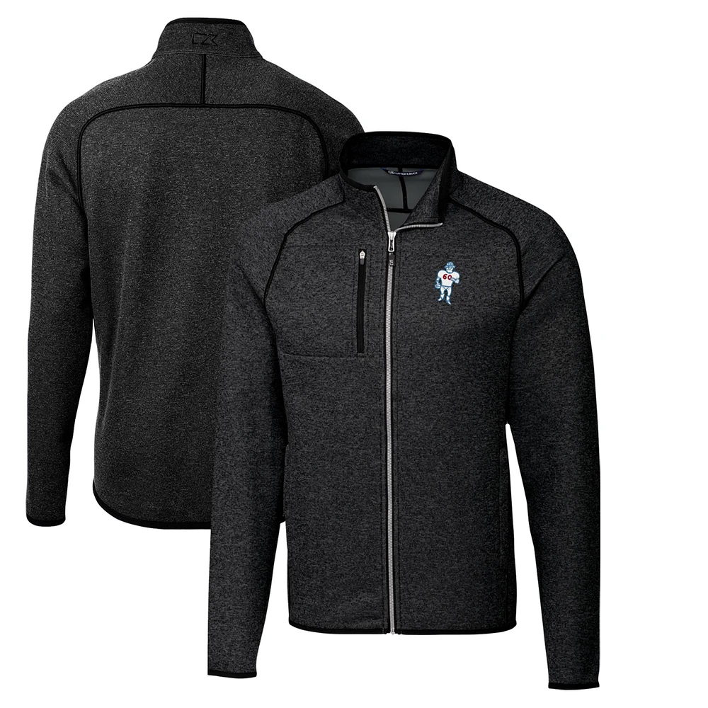 Men's Cutter & Buck Heather Charcoal Houston Oilers Throwback Logo Mainsail Sweater-Knit Full-Zip Jacket