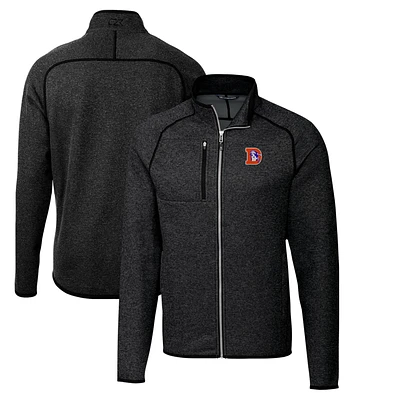 Men's Cutter & Buck Heather Charcoal Denver Broncos Throwback Logo Mainsail Sweater-Knit Full-Zip Jacket