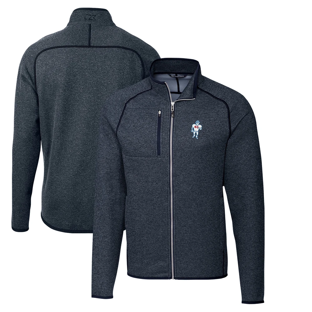 Men's Cutter & Buck Heather Navy Houston Oilers Throwback Logo Mainsail Sweater-Knit Full-Zip Jacket