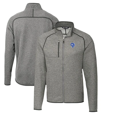 Men's Cutter & Buck Heather Gray Los Angeles Rams Throwback Logo Mainsail Sweater-Knit Full-Zip Jacket