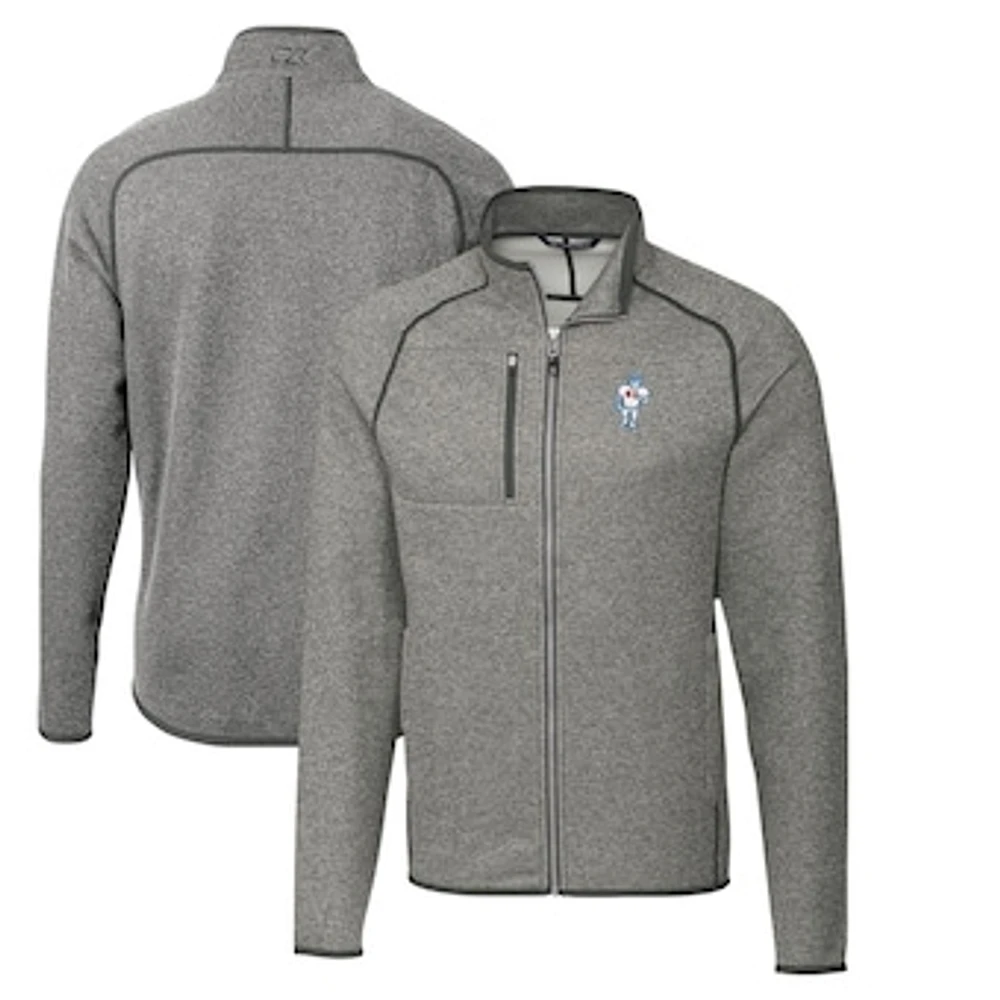 Men's Cutter & Buck Heather Gray Houston Oilers Throwback Logo Mainsail Sweater-Knit Full-Zip Jacket