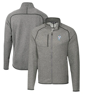 Men's Cutter & Buck Heather Gray Houston Oilers Throwback Logo Mainsail Sweater-Knit Full-Zip Jacket