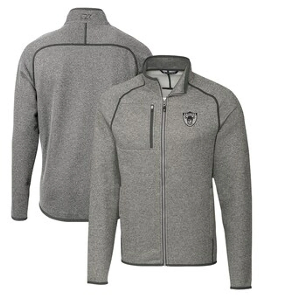Men's Cutter & Buck Heather Gray Las Vegas Raiders Throwback Logo Mainsail Sweater-Knit Full-Zip Jacket