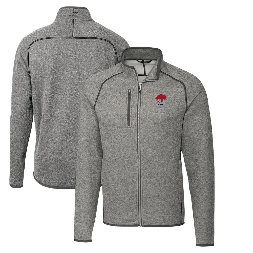 Men's Cutter & Buck Heather Gray Buffalo Bills Throwback Logo Mainsail Sweater-Knit Full-Zip Jacket