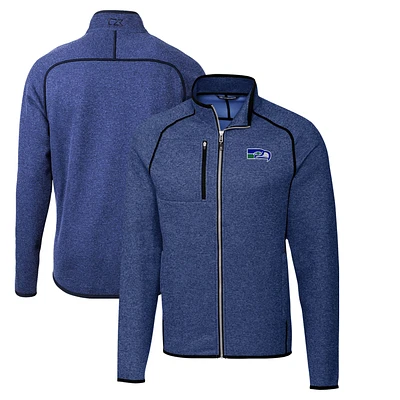 Men's Cutter & Buck Heather Royal Seattle Seahawks Throwback Logo Mainsail Sweater-Knit Full-Zip Jacket